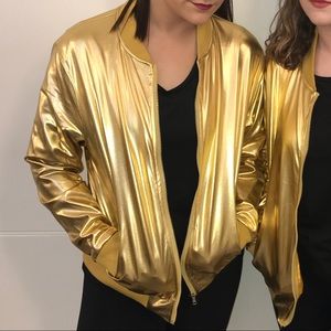 gold bomber jacket